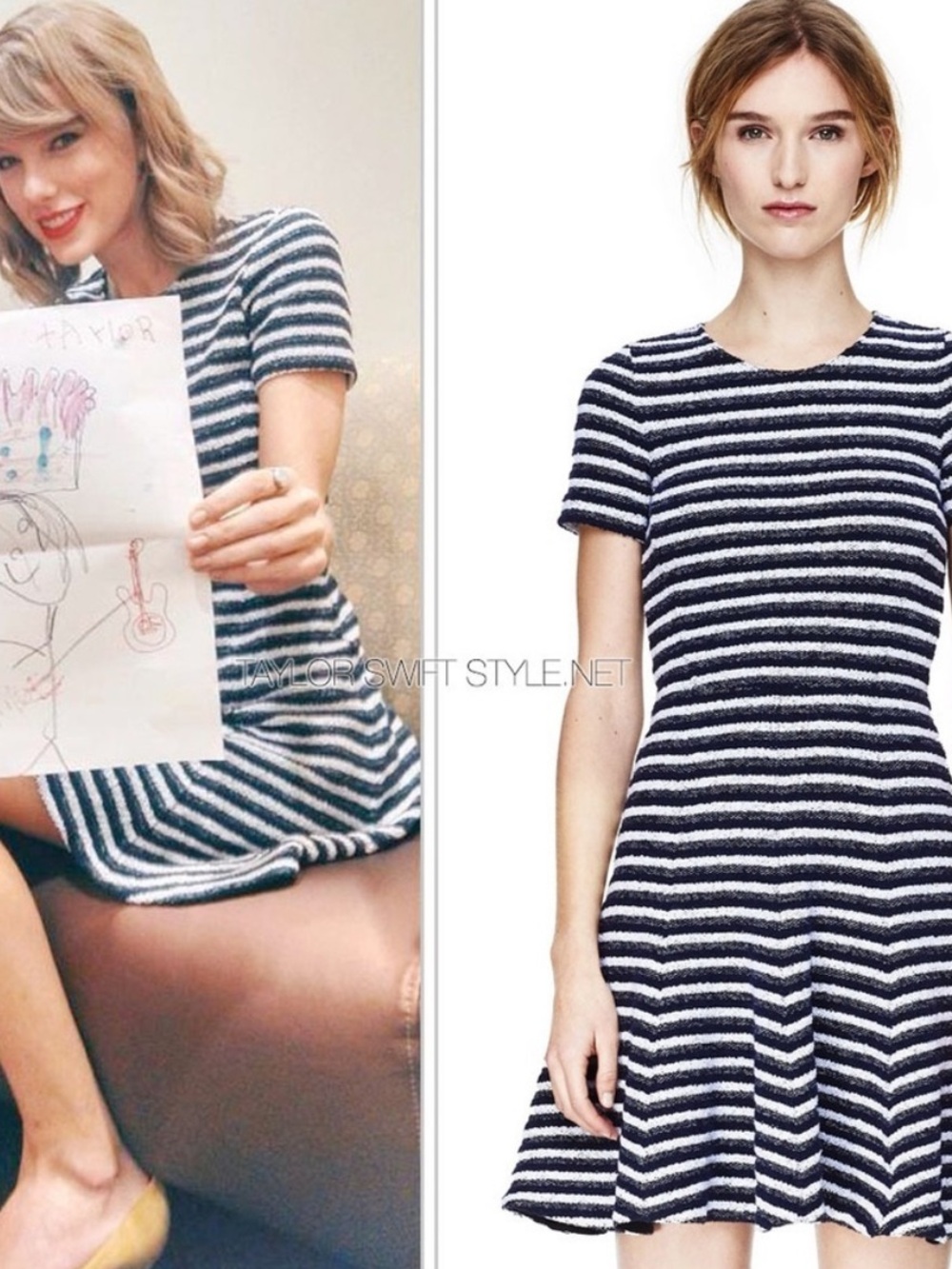 Theory Albita Navy Stripe Boucle Fit Flare Dress Taylor Swift